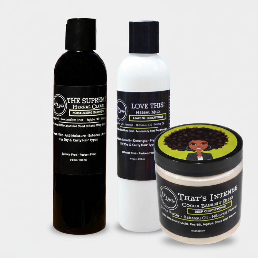Natural Hair Care Bundle: 3-Step Shampoo, Conditioner & Leave-In