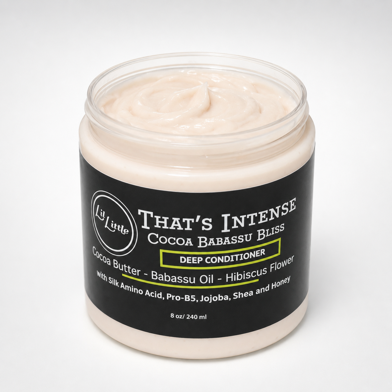 A jar of That's Intense Deep Conditioner Open Jar